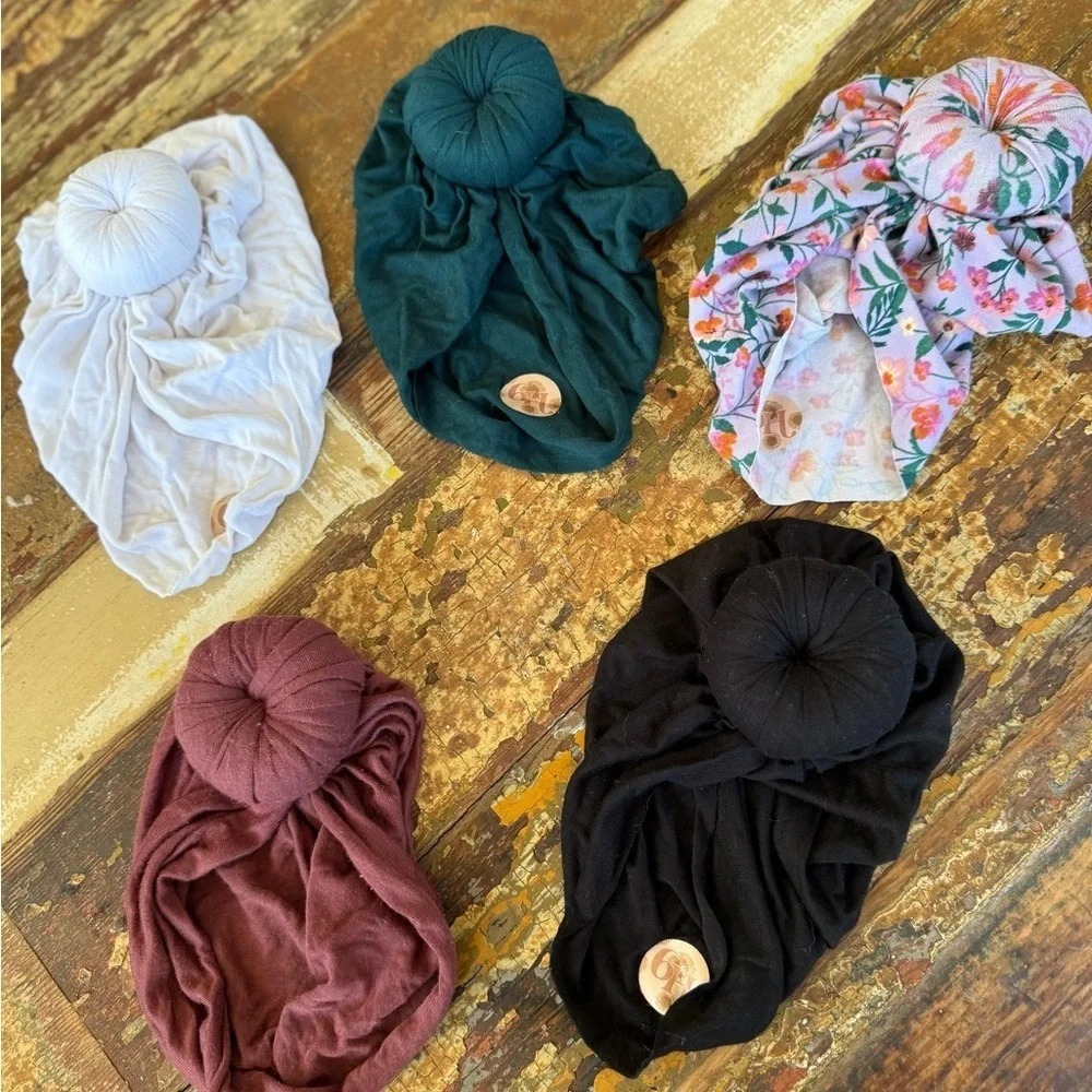 Baby Turban Hat 5 Pack Set - Headwrap Infant Toddler Bun Knot Hospital Hat